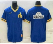 Men's Seattle Mariners Big Logo Blue Nike Cooperstown Collection Legend V Neck Jersey