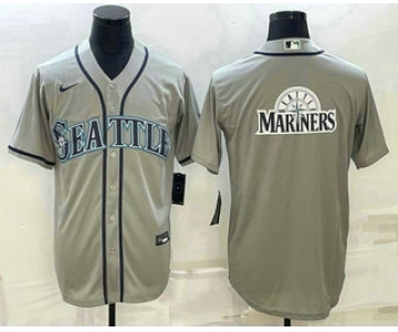 Men's Seattle Mariners Big Logo Gray Stitched MLB Cool Base Jersey