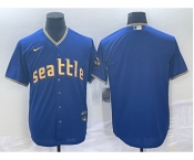 Men's Seattle Mariners Blank Blue 2023 City Connect Cool Base Stitched Jersey