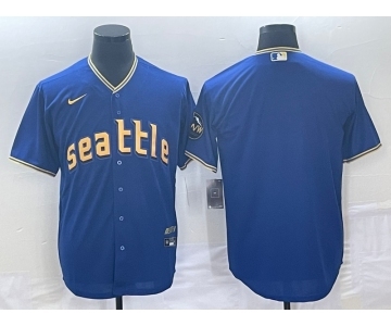 Men's Seattle Mariners Blank Blue 2023 City Connect Cool Base Stitched Jersey