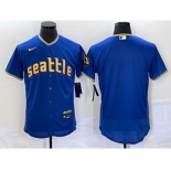 Men's Seattle Mariners Blank Blue 2023 City Connect Flex Base Stitched Jersey