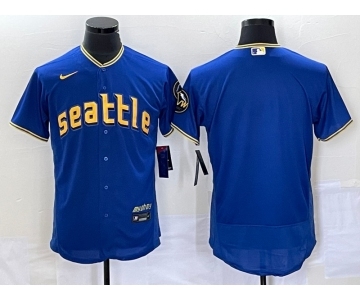 Men's Seattle Mariners Blank Blue 2023 City Connect Flex Base Stitched Jersey