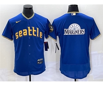 Men's Seattle Mariners Royal Team Big Logo 2023 City Connect Flex Base Stitched Jersey