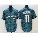 Men's Toronto Blue Jays #11 Bo Bichette Number Teal 2023 All Star Cool Base Stitched Jersey