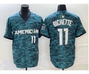 Men's Toronto Blue Jays #11 Bo Bichette Number Teal 2023 All Star Cool Base Stitched Jersey