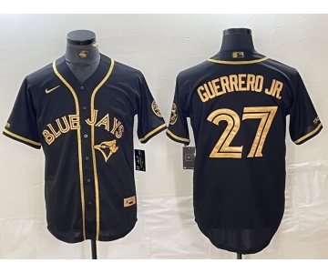 Men's Toronto Blue Jays #27 Vladimir Guerrero Jr Black Gold Cool Base Stitched Baseball Jersey