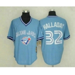 Men's Toronto Blue Jays #32 Roy Halladay Light Blue Pullover Stitched MLB Throwback Jersey By Mitchell & Ness