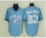 Men's Toronto Blue Jays #32 Roy Halladay Light Blue Pullover Stitched MLB Throwback Jersey By Mitchell & Ness