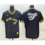 Men's Toronto Blue Jays Big Logo Black Gold Nike Cooperstown Legend V Neck Jersey