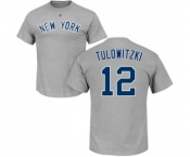 Baseball New York Yankees #12 Troy Tulowitzki Gray Name & Number T-Shirt