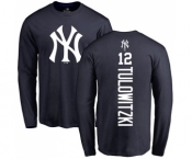 Baseball New York Yankees #12 Troy Tulowitzki Navy Blue Backer Long Sleeve T-Shirt