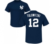 Baseball New York Yankees #12 Troy Tulowitzki Navy Blue Name & Number T-Shirt