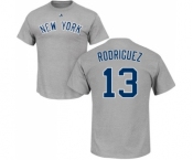 MLB Nike New York Yankees #13 Alex Rodriguez Gray Name & Number T-Shirt