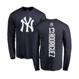 MLB Nike New York Yankees #13 Alex Rodriguez Navy Blue Backer Long Sleeve T-Shirt