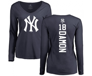 MLB Nike New York Yankees #18 Johnny Damon Navy Blue Backer Long Sleeve T-Shirt