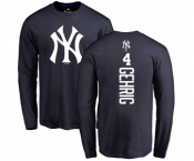 MLB Nike New York Yankees #4 Lou Gehrig Navy Blue Backer Long Sleeve T-Shirt