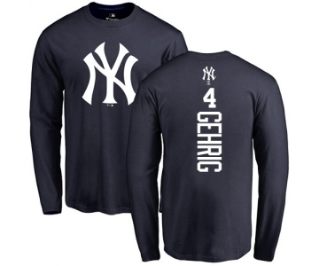 MLB Nike New York Yankees #4 Lou Gehrig Navy Blue Backer Long Sleeve T-Shirt