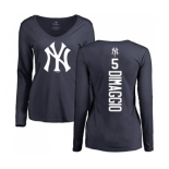 MLB Nike New York Yankees #5 Joe DiMaggio Navy Blue Backer Long Sleeve T-Shirt