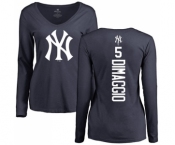 MLB Nike New York Yankees #5 Joe DiMaggio Navy Blue Backer Long Sleeve T-Shirt