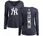 Baseball Women's New York Yankees #12 Troy Tulowitzki Navy Blue Backer Long Sleeve T-Shirt