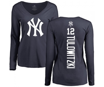 Baseball Women's New York Yankees #12 Troy Tulowitzki Navy Blue Backer Long Sleeve T-Shirt