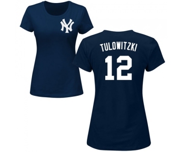 Baseball Women's New York Yankees #12 Troy Tulowitzki Navy Blue Name & Number T-Shirt