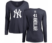 Baseball Women's New York Yankees #41 Miguel Andujar Navy Blue Backer Long Sleeve T-Shirt