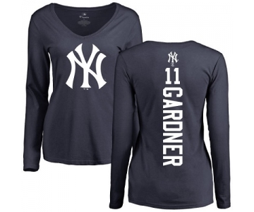 MLB Women's Nike New York Yankees #11 Brett Gardner Navy Blue Backer Long Sleeve T-Shirt