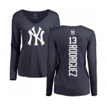 MLB Women's Nike New York Yankees #13 Alex Rodriguez Navy Blue Backer Long Sleeve T-Shirt