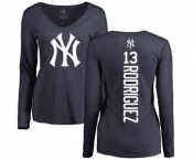 MLB Women's Nike New York Yankees #13 Alex Rodriguez Navy Blue Backer Long Sleeve T-Shirt