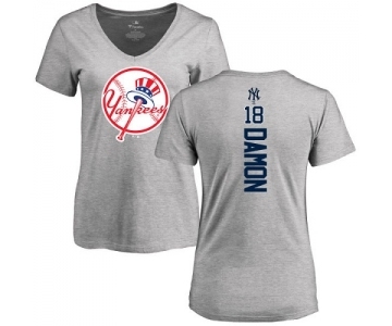 MLB Women's Nike New York Yankees #18 Johnny Damon Ash Backer T-Shirt