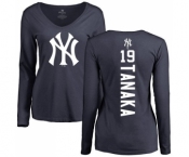 MLB Women's Nike New York Yankees #19 Masahiro Tanaka Navy Blue Backer Long Sleeve T-Shirt