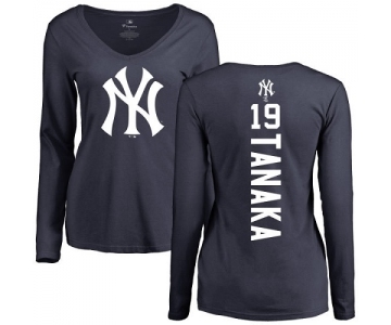 MLB Women's Nike New York Yankees #19 Masahiro Tanaka Navy Blue Backer Long Sleeve T-Shirt