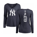 MLB Women's Nike New York Yankees #2 Derek Jeter Navy Blue Backer Long Sleeve T-Shirt