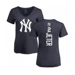 MLB Women's Nike New York Yankees #2 Derek Jeter Navy Blue Backer T-Shirt