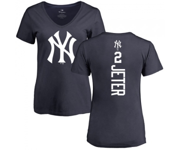 MLB Women's Nike New York Yankees #2 Derek Jeter Navy Blue Backer T-Shirt