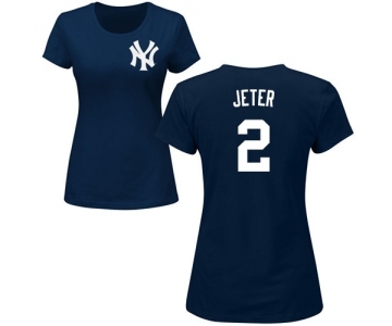 MLB Women's Nike New York Yankees #2 Derek Jeter Navy Blue Name & Number T-Shirt