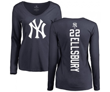 MLB Women's Nike New York Yankees #22 Jacoby Ellsbury Navy Blue Backer Long Sleeve T-Shirt