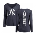 MLB Women's Nike New York Yankees #23 Don Mattingly Navy Blue Backer Long Sleeve T-Shirt