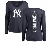 MLB Women's Nike New York Yankees #23 Don Mattingly Navy Blue Backer Long Sleeve T-Shirt