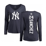 MLB Women's Nike New York Yankees #24 Gary Sanchez Navy Blue Backer Long Sleeve T-Shirt