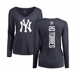 MLB Women's Nike New York Yankees #25 Gleyber Torres Navy Blue Backer Long Sleeve T-Shirt