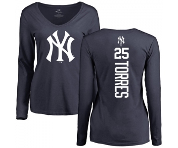 MLB Women's Nike New York Yankees #25 Gleyber Torres Navy Blue Backer Long Sleeve T-Shirt