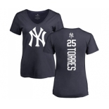 MLB Women's Nike New York Yankees #25 Gleyber Torres Navy Blue Backer T-Shirt