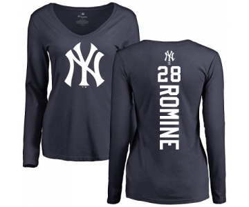 MLB Women's Nike New York Yankees #28 Austin Romine Navy Blue Backer Long Sleeve T-Shirt