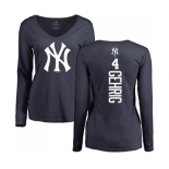 MLB Women's Nike New York Yankees #4 Lou Gehrig Navy Blue Backer Long Sleeve T-Shirt