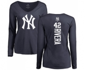 MLB Women's Nike New York Yankees #42 Mariano Rivera Navy Blue Backer Long Sleeve T-Shirt