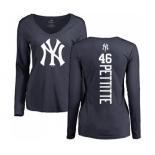 MLB Women's Nike New York Yankees #46 Andy Pettitte Navy Blue Backer Long Sleeve T-Shirt