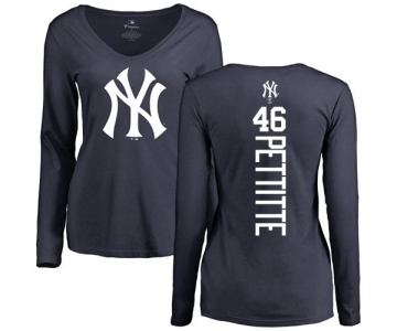 MLB Women's Nike New York Yankees #46 Andy Pettitte Navy Blue Backer Long Sleeve T-Shirt