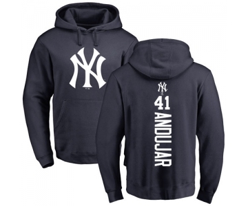 Baseball New York Yankees #41 Miguel Andujar Navy Blue Backer Pullover Hoodie